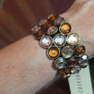 NWT Elegant Multi-Color Browns Amber Gemstone Stretchy Bracelet